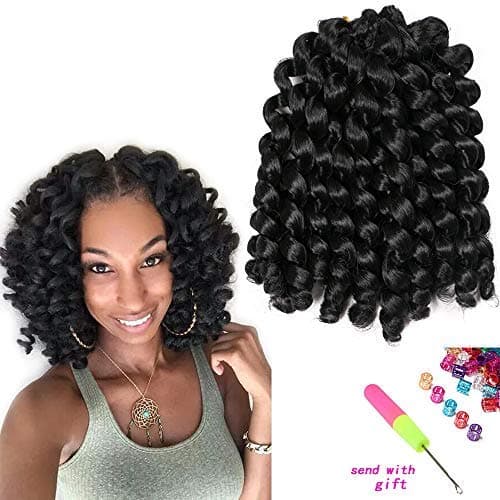 Jumpy Wand 4 pcs Jamaican Bounce Curl 8 inch Crochet Hair Crochet Braids Hair Extensions Ombre Kanekalon Braiding Hair (1b wand curl)