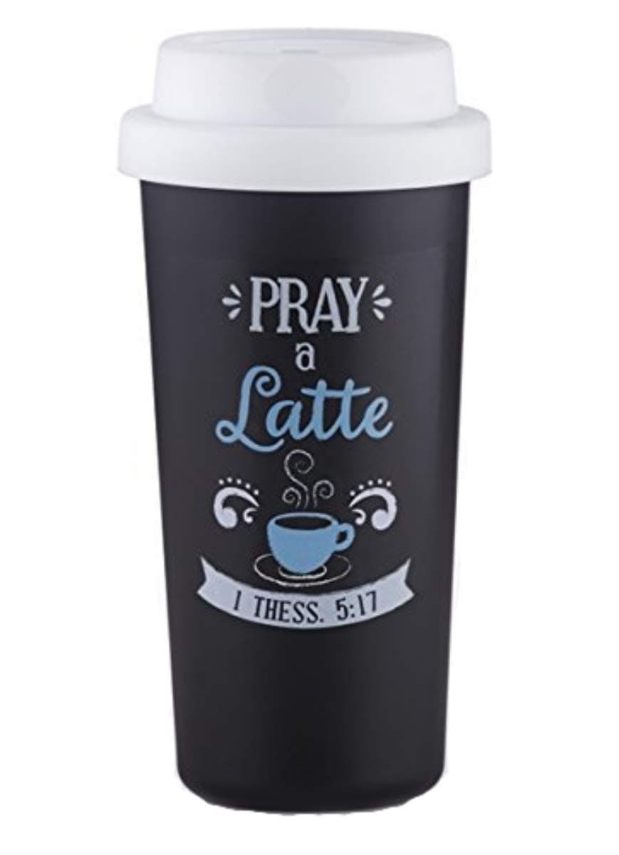 Pray a Latte Religious Double Wall Insulated Tumbler Cup, 12 oz
