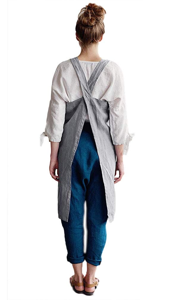 Vintage Square Apron Cook Garden Works Cross Back Cotton/Linen Pinafore Dress