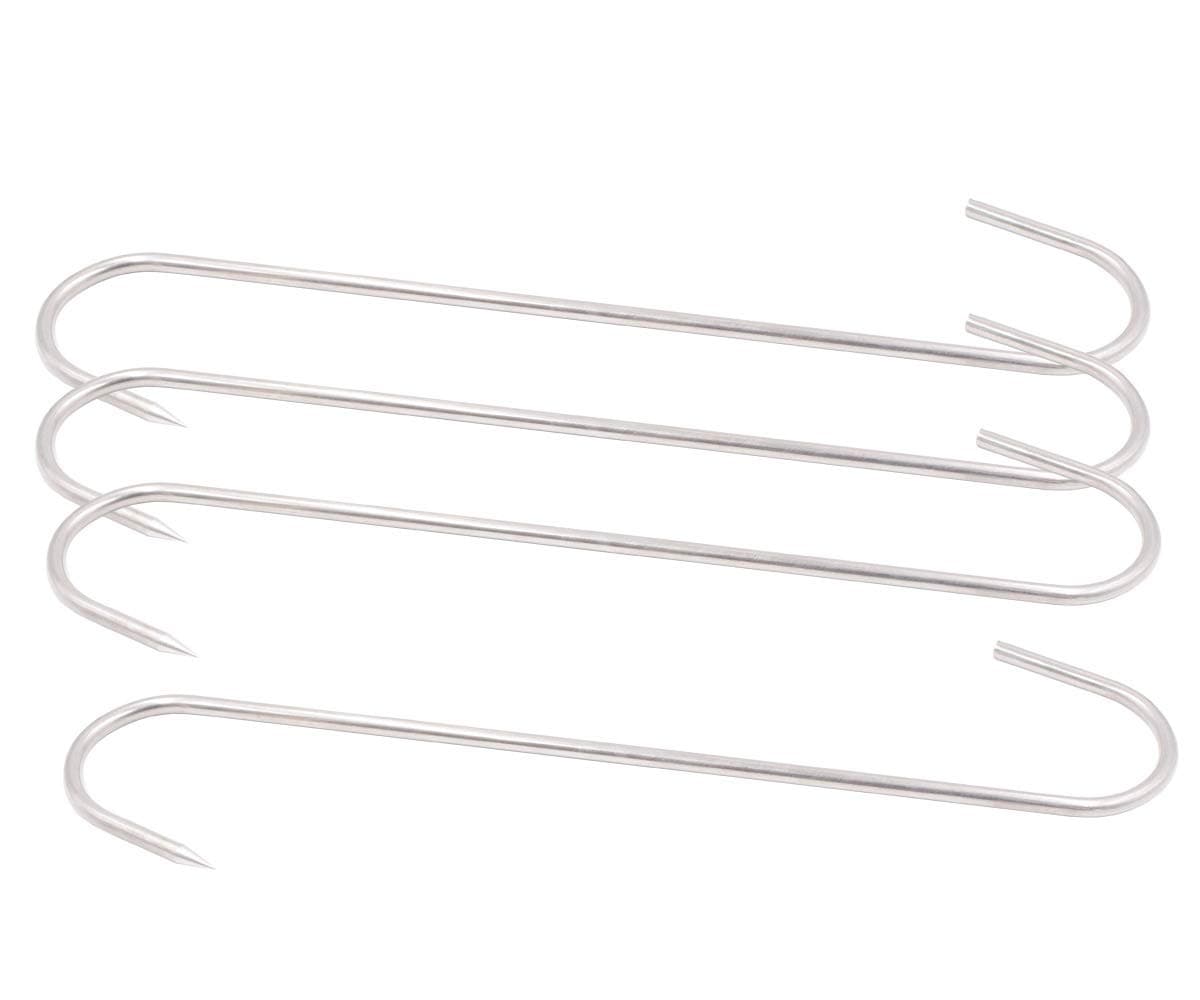 Meat Hooks 10 inch 4.5mm S-Hook Stainless Steel Meat Processing Butcher Hook Pot Hooks Pack of 4 (10 Inch)