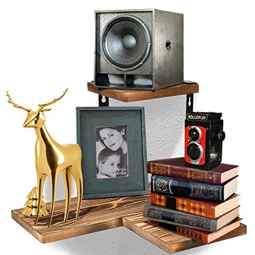 ASHLEYRIVER 2-Tier Floating Corner Shelf Rustic Wood Wall Mount Shelves for Any Place