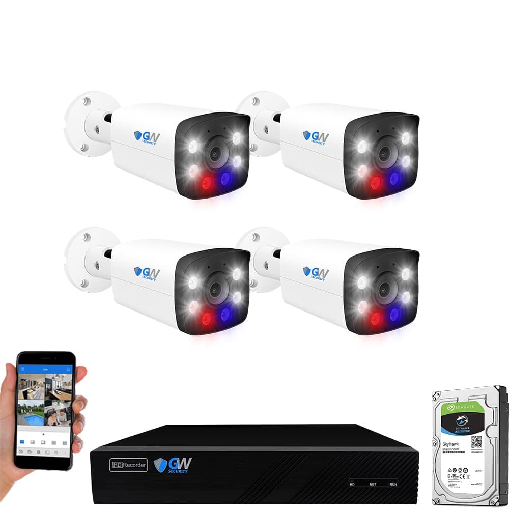 GW Security 8 Channel 4K NVR H.265 8MP Fulltime Color Night Vision Security Camera System with 4 UltraHD 4K IP Two-Way Audio Outdoor PoE Security Cameras, Smart AI Human Detection