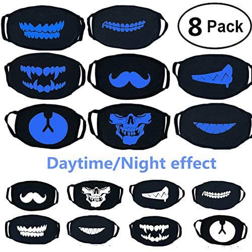MZYARD Cool Luminous Face Mouth Mask Black for Rave and Club 8 Pack