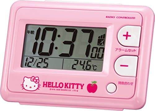 Hello Kitty R095 Pink Alarm Clock Radio Clock Calendar Display with Temperature Display
