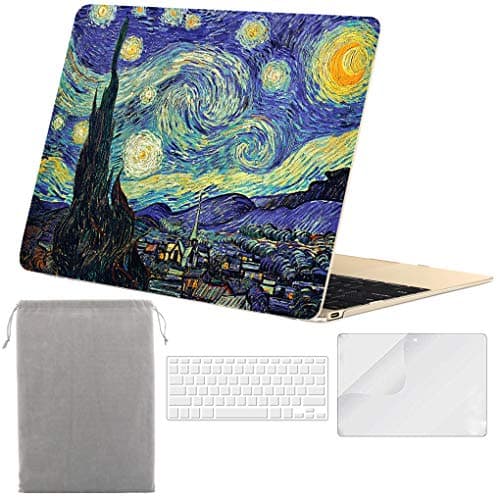 Sykiila for MacBook 12 inch Case 4 in 1 Hard Shell Case & Sleeve & Keyboard Cover & HD Screen Protector for Model A1534 with Retina Display - Starry Night