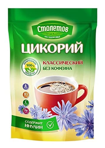 Instant chicory beverage, all-natural caffeine-free coffee substitute; Цикорий растворимый Столетов Классический