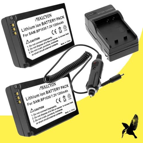 Two Halcyon 1200 mAH Lithium Ion Replacement Battery and Charger Kit for Samsung NX1100, NX1000, NX200, NX210, NX2000 Digital SLR Cameras and Samsung BP-1030