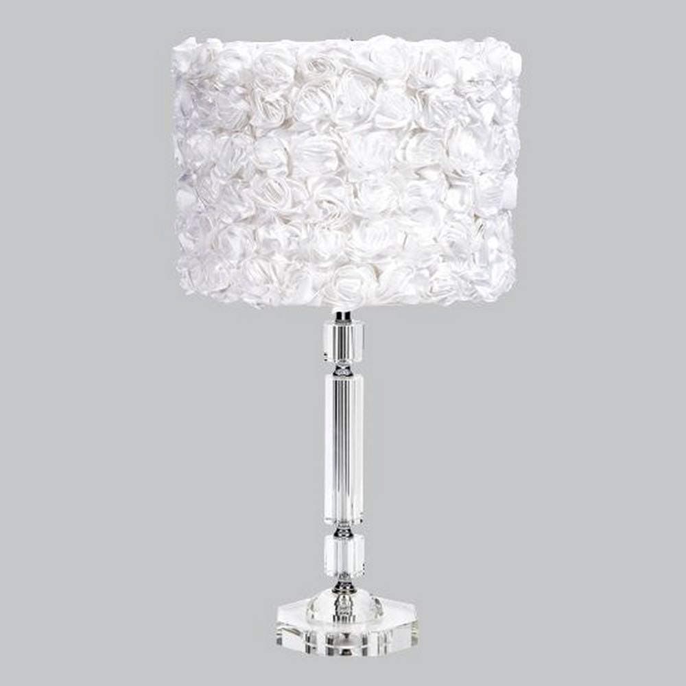 874001-4711 Crystal Slender Lamp with White Rose Garden Drum Shade