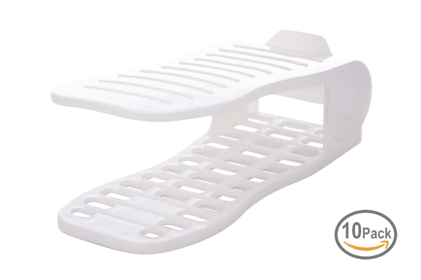 [10 Pack - Shoe Slots - Adjustable Shoe Organizer - White Shoe Stackers