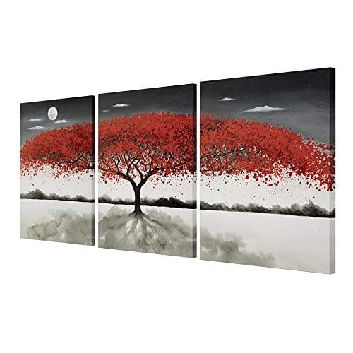 Gold Orange 100% Hand Painted Oil Paintings Hang Flower Landscape Red Tree Flower Modern Abstract Painting Canvas Living Room Bedroom Office Wall Art Home Decoration 12inchx16inchx3pcs