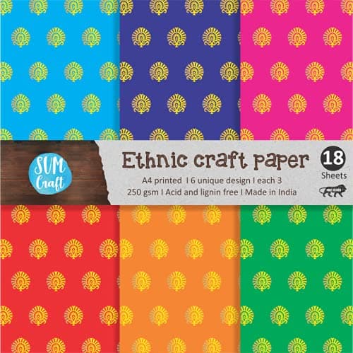 Scrapbook paper- A4 size Ethnic scrapbook paper print 6 design, 18 A4 print, 250gsm thick, Scrapbook Paper Sheet for Decoration, Art, Craft, Gift, Kids, 18 Papers