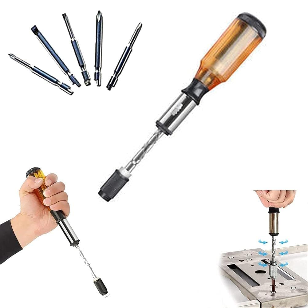 Push-Pull Ratchet Screwdriver, Semi-automatic Adjustment Spiral Ratchet Screwdriver with 5 Replaceable Heads - Easy Disassembly and Assembly in Life Use