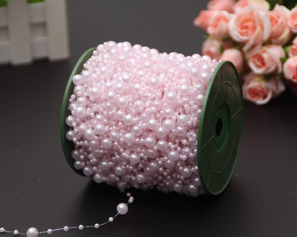 Keya 200 Feet Fishing Line Artificial Pearls String Beads Chain for Party Garland Wedding Bridal Bouquet Crafts Christmas Tree Decoration,Light Pink