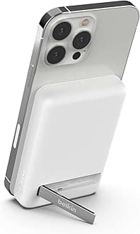 Belkin BPD004btWT Wireless Mobile Battery, VGP Gold Prize Winner, Magsafe Compatible, 5000 mAh (7.5 W), Compatible With iPhone 17, 16~12 Series, Pass-Through Charging Compatible, CCC 3C Compliant, PSE