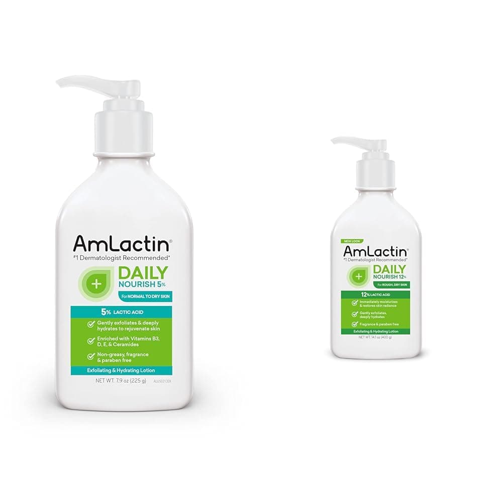 Daily Nourish Body Lotion Bundle - 5% 7.9oz and 12% 14.1oz Exfoliating and Moisturizing Lotions for Dry Skin