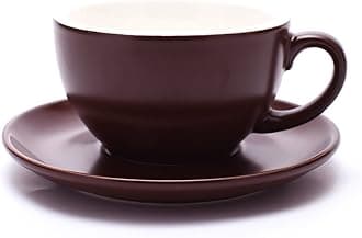 Coffeezone Latte Art Cup and Saucer, Latte & Cappuccino Mate for Coffee Shop and Barista (Matte Brown, 10.5 oz)
