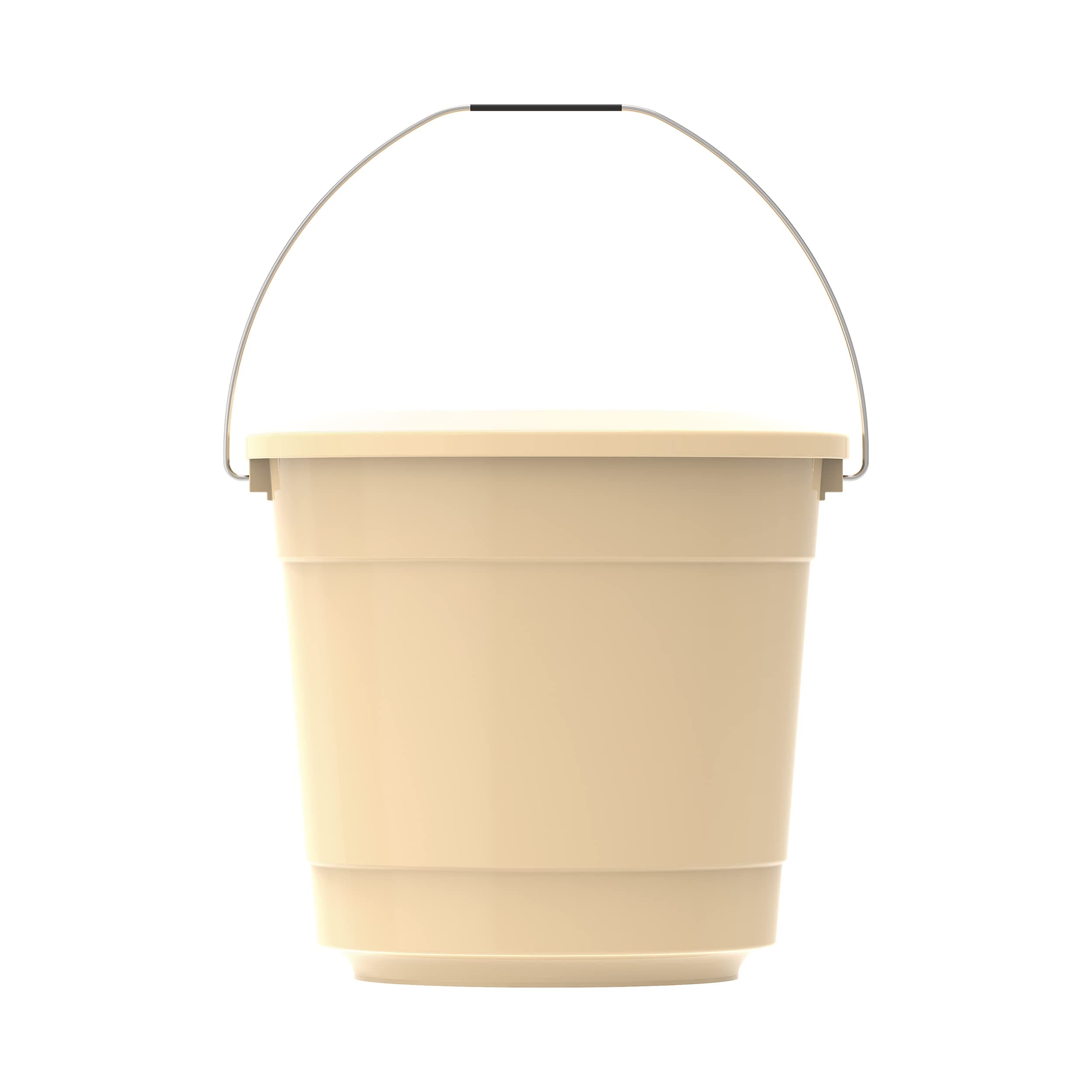 Cosmoplast Ex 5L Round Plastic Buckets With Lids & Metal Handles, Ivory