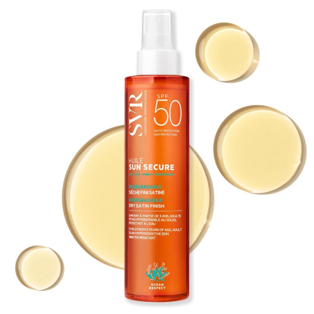 SUN SECURE Dry Body Oil Sunscreen SPF 50+ Spray for Hypersensitive Skin, Invisible Satin Finish, Water-Resistant, Biodegradable, Reef-Safe, All Ages, 200ml