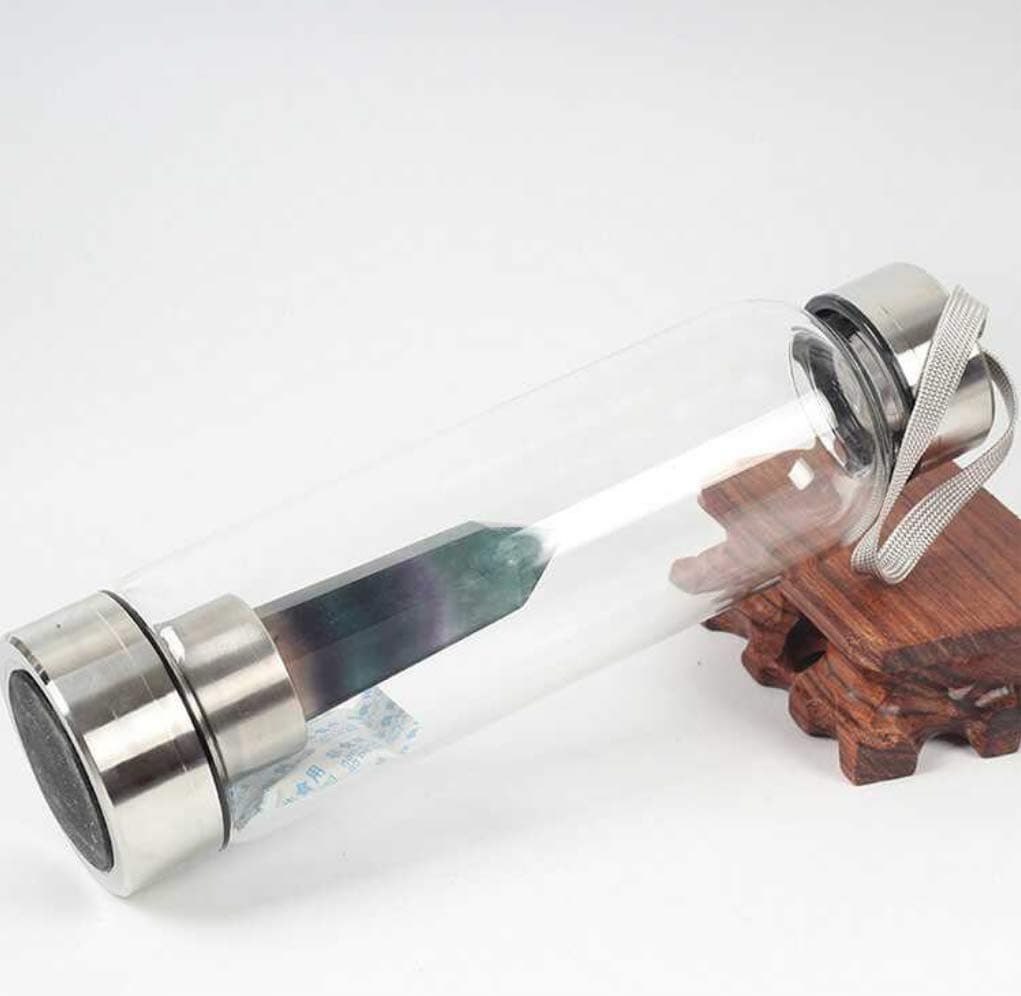 Healing Natural Quartz Water Bottle for Making Crystal Infused Gemwater – Includes Gem Stones and Protective Neoprene Sleeve,RainbowFluoriteCrystal