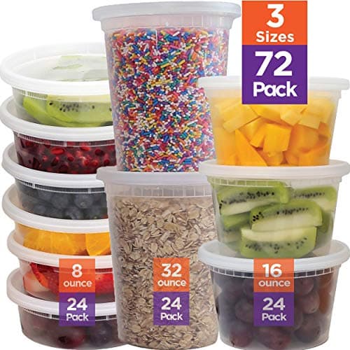 [72 Pack] Deli Food Storage Containers with Airtight Lids [24-Sets 8oz, 16oz, 32oz] Plastic Freezer Container Combo Pack, BPA-Free, Leakproof, Meal Prep, Takeout Containers, Microwavable, Freezer Safe