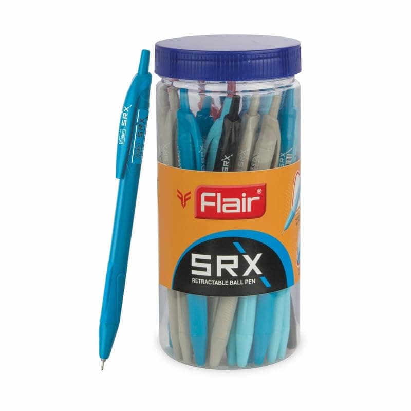 FLAIR Srx 0.7mm Retractable Ball Pen Jar | Triangular Body Design For Better Grip | Light Weight Refillable | Smooth Writing Experience
