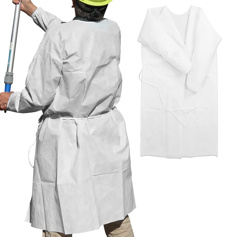 Disposable Non-Woven Protective Clothing Isolation Gowns Waist/Neck Ties White 10 Pack