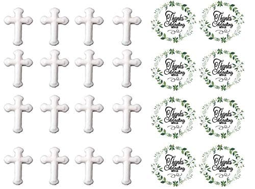 24pk White Small Cross Sugar Decoration Toppers for Cakes Cupcakes Cake Pops with Decorating Stickers