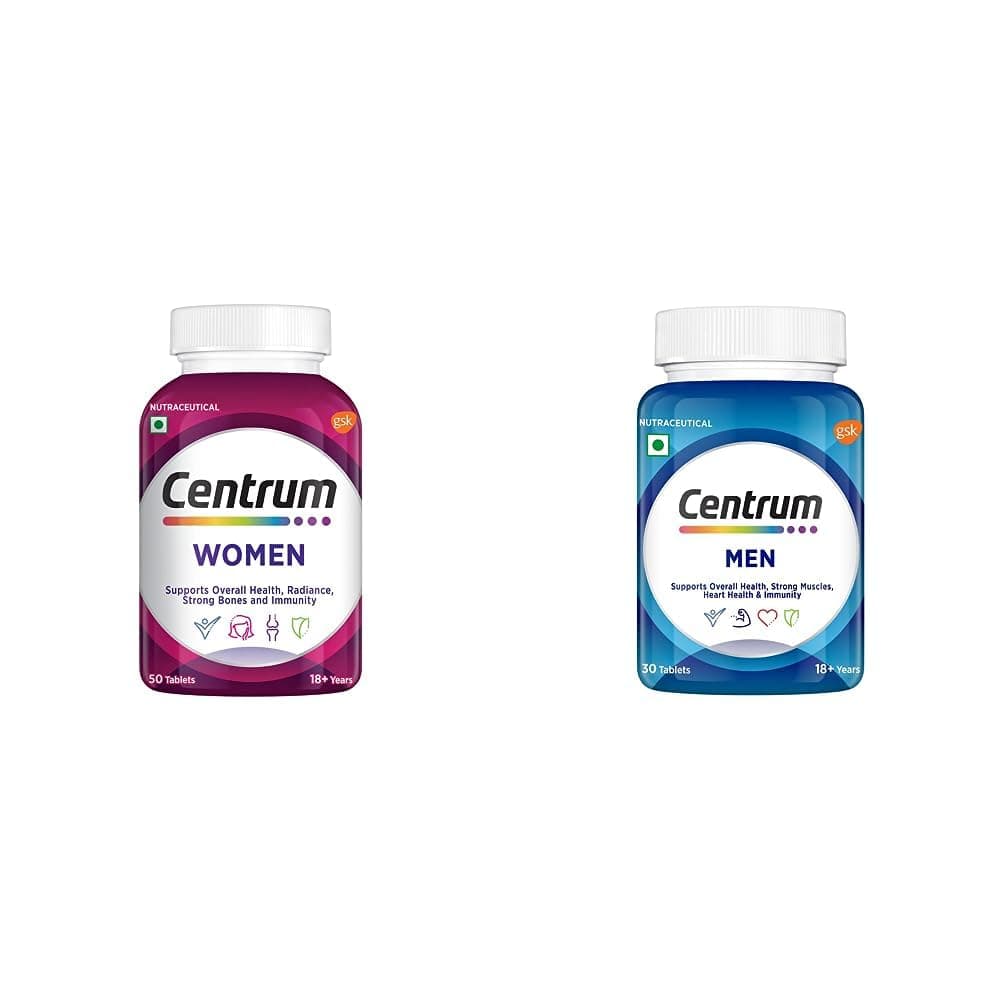 Women, Multivitamin With Biotin, Vitamin C & 21 Vital Nutrients (Veg) Pack Of 50 Tablets & Men, Multivitamin With Grape Seed Extract (Veg) 30S