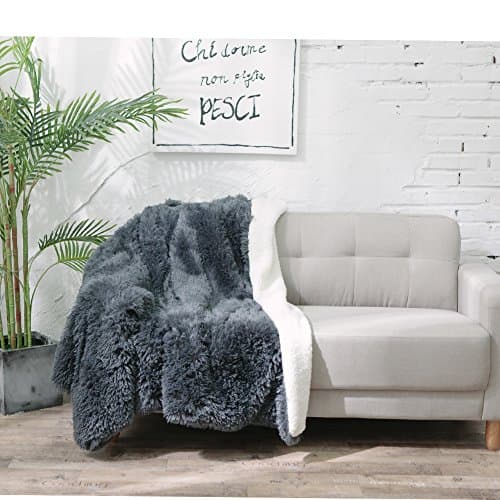 Soffte Cloud Shaggy Fuzzy Blanket Throw,Super Soft Long Plush Cozy with Fluffy Sherpa Solid Color (Grey White,60"x80")