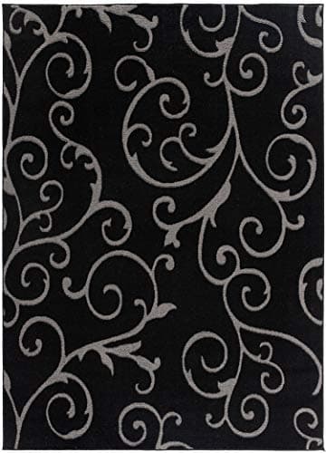 Bella Collection Floral Pattern Area Rug, 00968A Black/Black, 7' 10" x 10' 2"