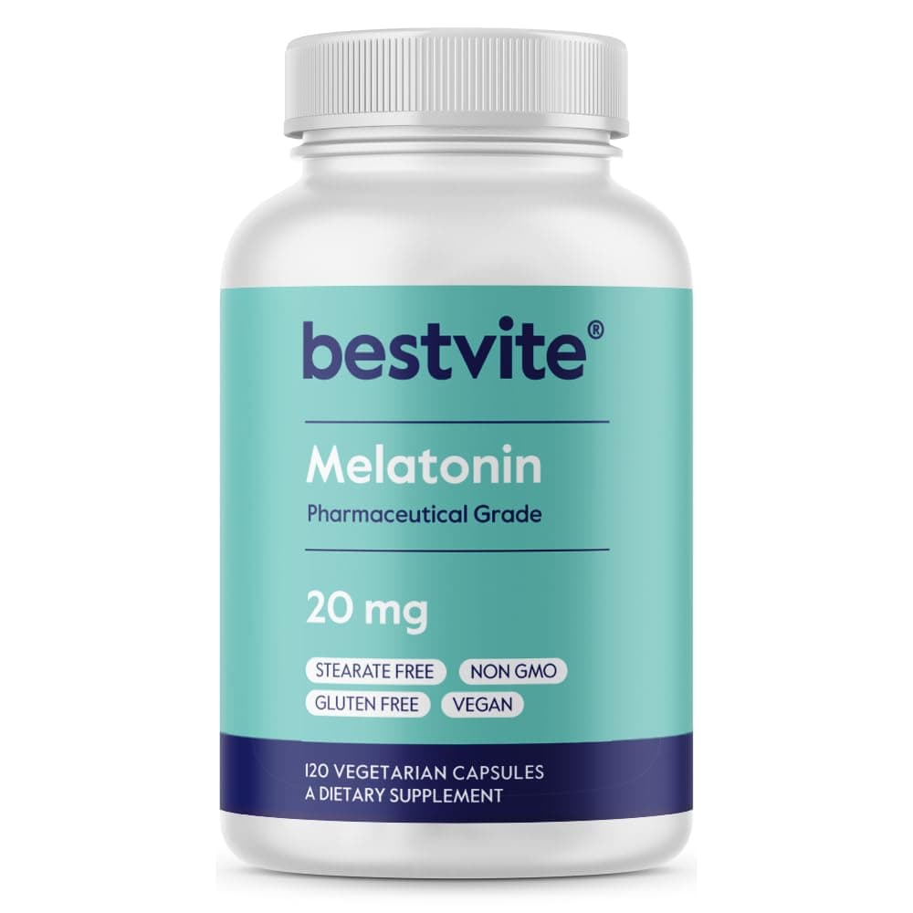 Melatonin 20 mg - 120 Veg Caps - No Stearates - No Sucralose, No Dextrose, No Silicon Dioxide, No Mannitol - Vegan - Non-GMO - Gluten-Free