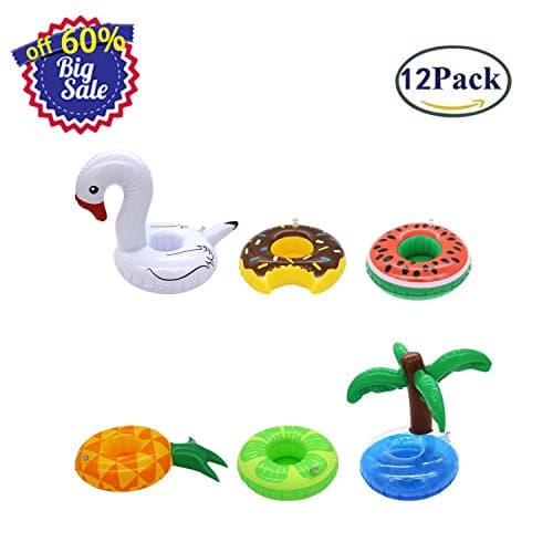 GOGOGOFUN Drink Holders, 12 Pcs With Six Different Patterns Cup Holder Floats Inflatable Floating Coasters for Pool Party Water Fun
