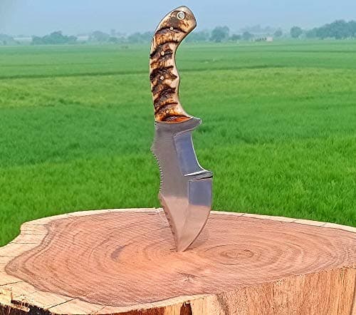 Ottoza Custom Handmade D2 Steel Tracker Knife with Ram Horn Handle - Survival Knife - Camping Knife - D2 Tools Steel Hunting Knife with Sheath Horizontal Scout Knife No:118