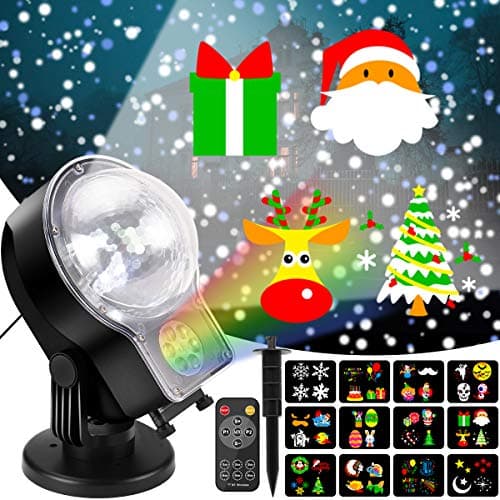 Christmas Projector Lights Outdoor 2-in-1 Snowfall with Moving Patterns Remote Control Waterproof for Outdoor Indoor, Snow Falling Effect with Various Patterns for Garden Landscape Decoration