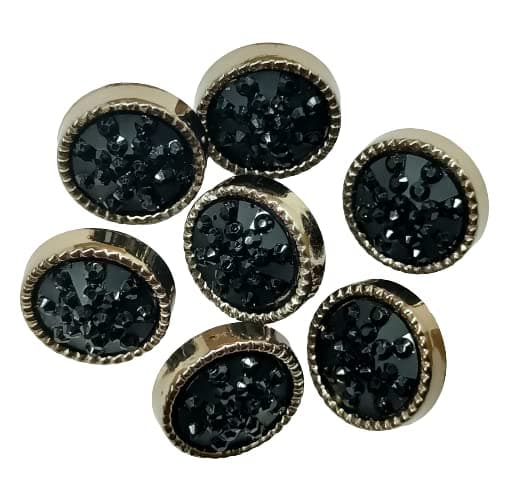 Designerbox Black Dotted Small Stone Acrylic Buttons for Dresses, Kurtas, Kurtis, Shirts, Decoration, DIY (Size : 1.3 cm)(Pack of 6 Pcs)