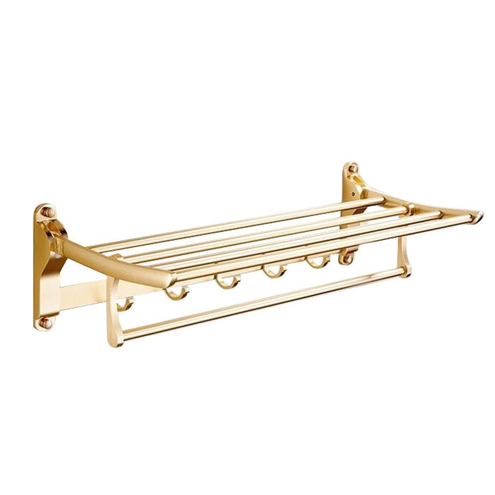 Polished Gold Folding Towel Rack,Bathroom Towel Hanger Holder Organizer with Hooks and Towel Bars,24"x10"x6"
