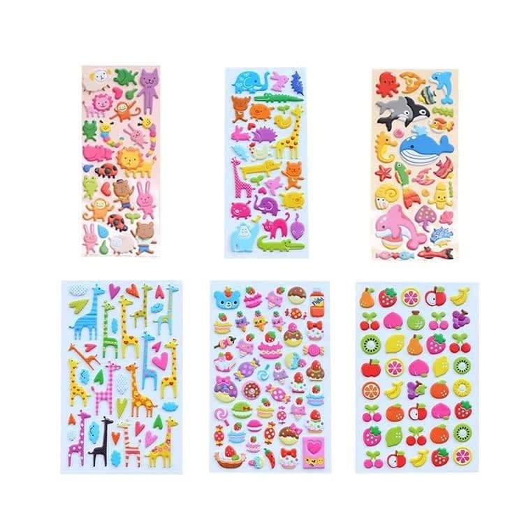 Assorted Kids Stickers Pack - Animals, Numbers, Fruits, Fish, Dinosaurs, Cars - Puffy, Waterproof, and Removable - Scrapbooking, Crafts, and Decorating - Fun and Colorful Designs for Boys and Girls