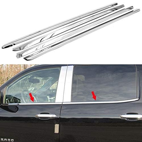EZ MotoringPolished Stainless Steel Window Sills Trims For 2014-2018 Chevy Silverado 1500 Crew Cab