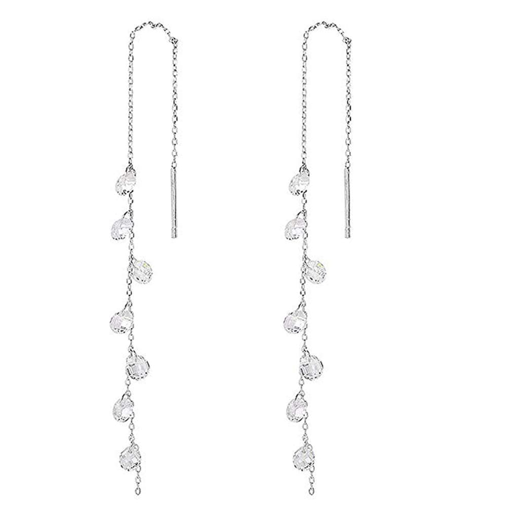 925 Sterling Silver Sparkling CZ Droplet Dangle Earrings for Women Teens Elegant Wedding Dangling Earrings Threader Tassel