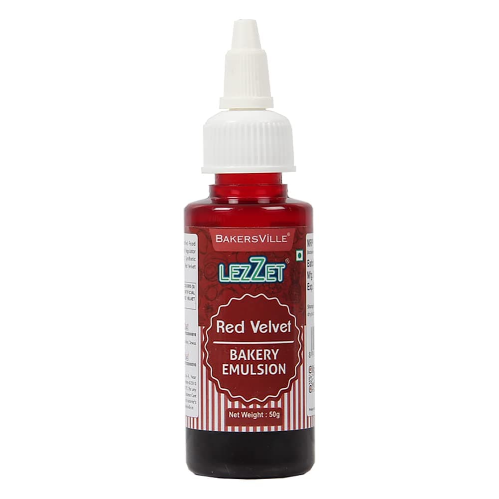 Lezzet Premium Bakery Emulsion ( Red Velvet Flavor ) 50g | Extract Replacement | Flavour Booster For Cake, Cookies, cheesecake, fondant, syrups, Icing, Jam And More (Pack of 1)