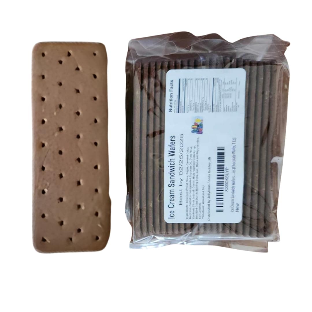Jellybean Foods Ice Cream Sandwich Wafers - Crispy Chocolate Wafers For Ice Cream Sandwiches - Rectangular Sandwich Wafers - Chocolate Cookies - Rectangular Wafers Without Cream or Ice Cream(28 lb)