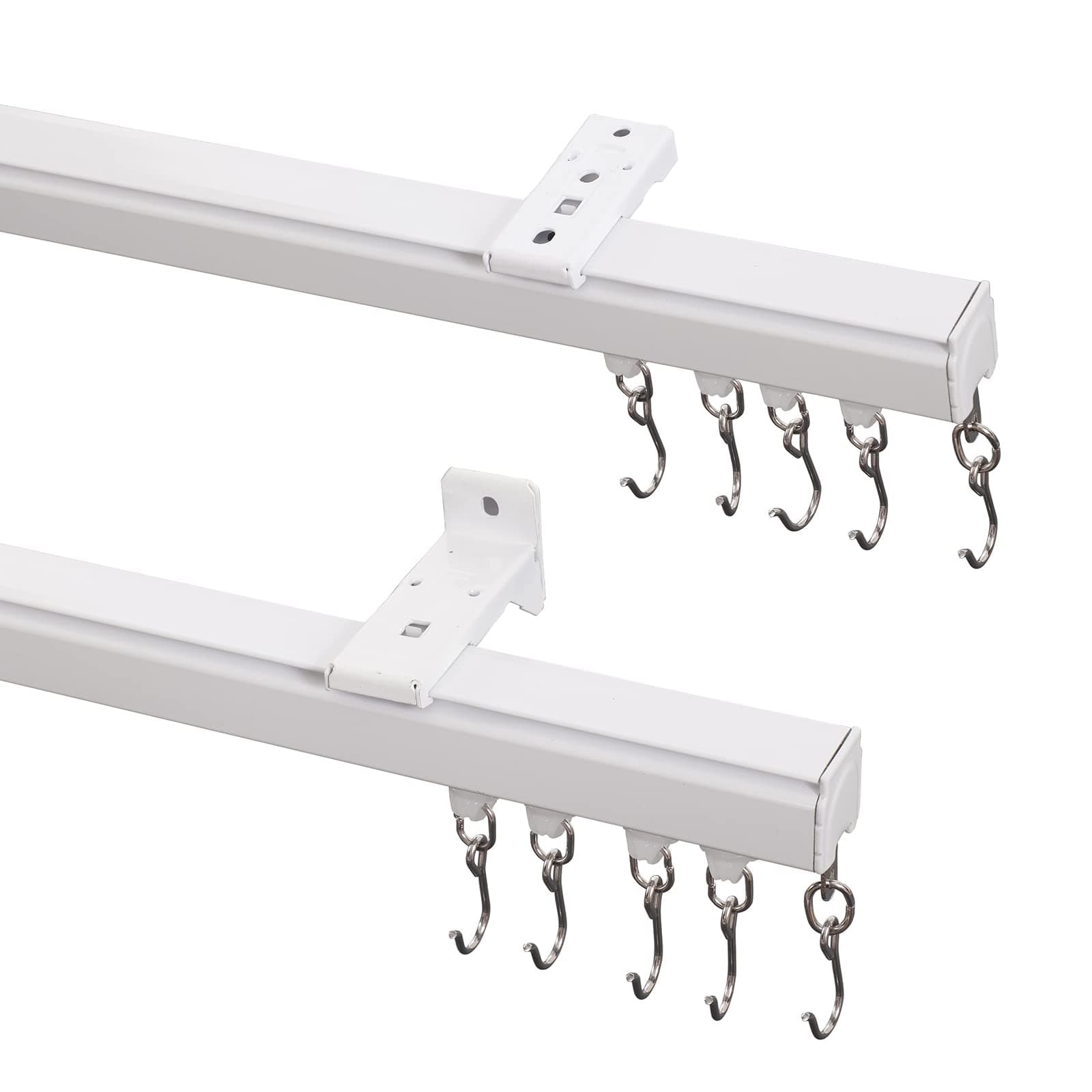 Ceiling or Wall Mount Curtain Track Kit with Hooks, 3ft - 6ft Adjustable Length Drape Rail Set For Living Room Bedroom, Single Window Rods Work with Grommet and Pinch Pleated Curtain, White