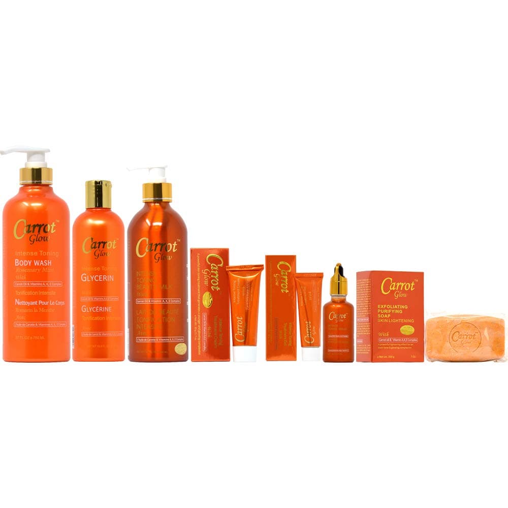 Carrot Glow Package I (Body Wash 27oz + Glycerin 16.8oz + Lotion 16.8oz + Soap 7oz + Cream 1.7oz + Gel 1oz + Serum 1.66oz)
