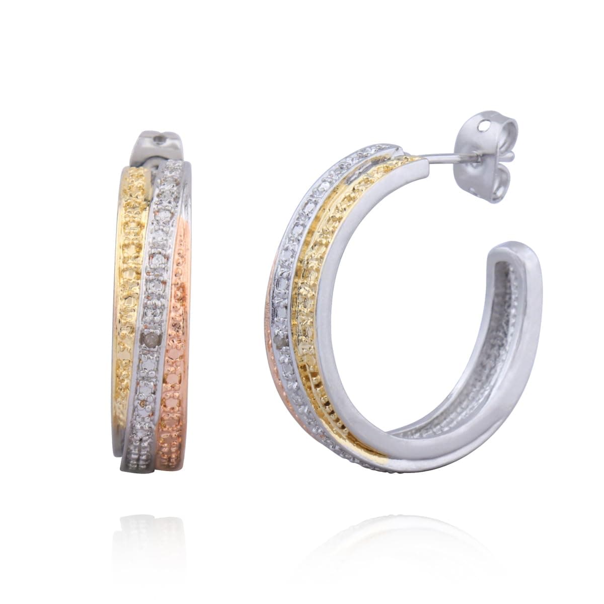 Tri-Tone Plated Bronze Diamond Accent C-Hoop Earrings