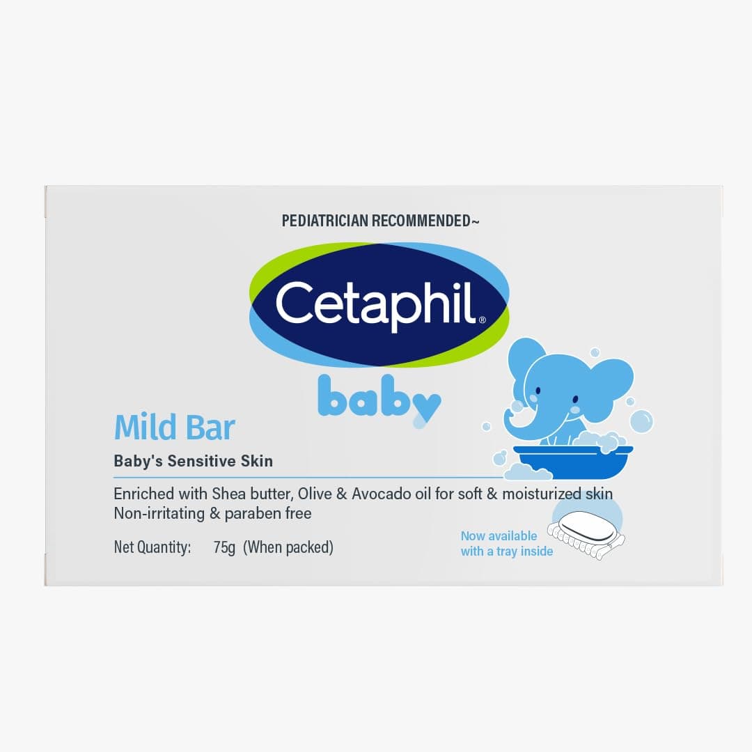 Cetaphil Baby Mild Cleansing Bar for Newborns & Babies 75 gm | With Shea Butter, Avocado Oil & Olive Oil | Gentle, Hypoallergenic, Pediatrician Recommended | Dry & Sensitive Skin