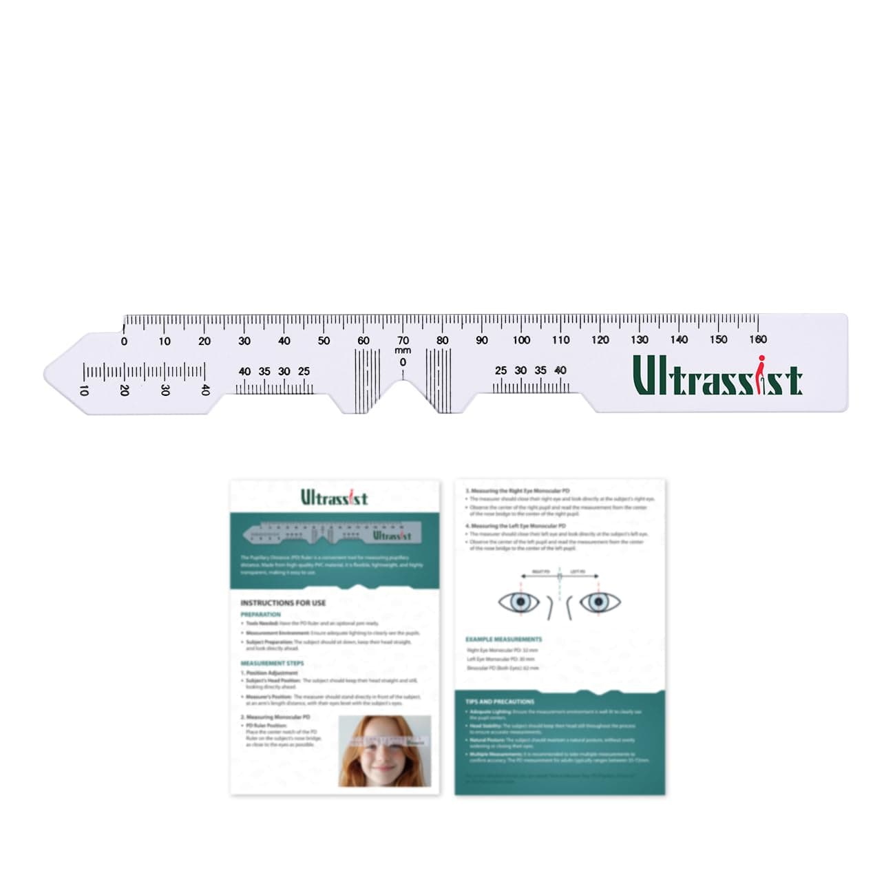 Ultrassist Pupillometers for Measuring Pupillary Distance (PD) with Electronic Instruction Manual, Transparent PD Ruler, Essential Tool for Single PD or Dual PD Measurement