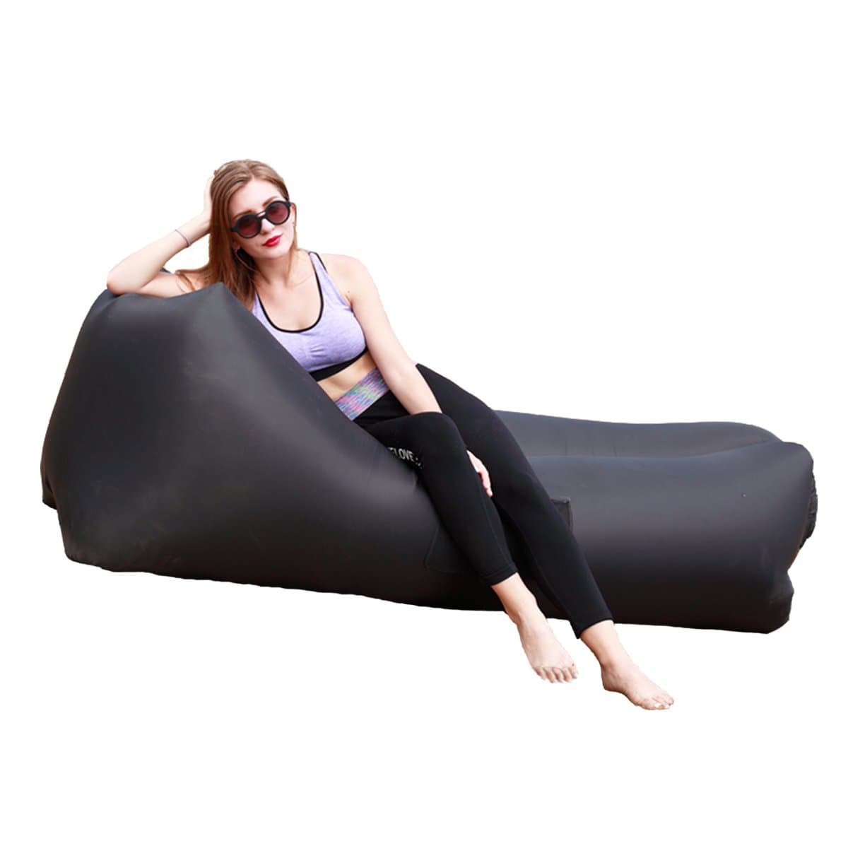 Inflatable Lounger with Travel Bag,Waterproof Ripstop Polyester,Gift for Indoor or outdoo (Black)