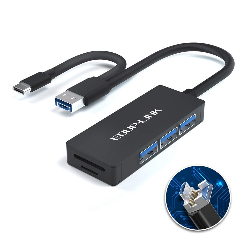 EDUPLINK USB 3.0 Hub & USB C Hub with SD TF Card Reader, 3-Ports USB Hub for iMac PC Laptop Mouse Keyboard Printer Android Tablet Phones with OTG Function