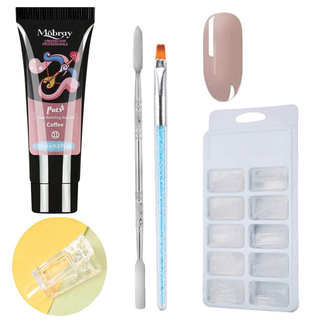 Polygel Nails Extension Gel Kit, 1PCS *15ml Poly Gel+ 100PCS Bo of Nail Molds + 1 Transparent Clip + 1PC Double-end Brush Pusher + 1PC Brush, Nail Salon Set Quick Nail Light Set with Nail Tools