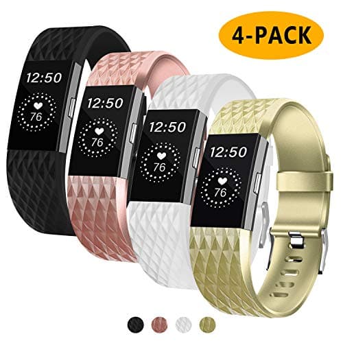 Fondenn Bands Compatible with Fitbit Charge 2 for Women and Men (4 Pack), Classic Adjustable Soft Silicone Sport Strap Replacement Wristband for Fitbit Charge 2